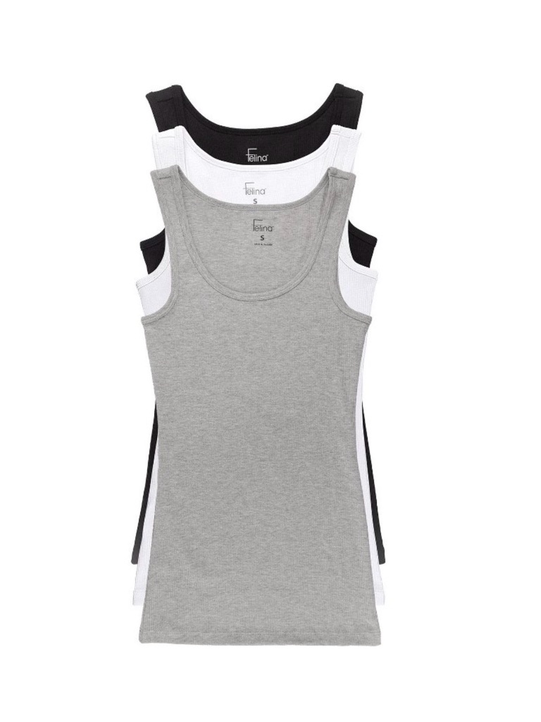Felina Ribbed Tank Trio In Black, White & Gray Sz L